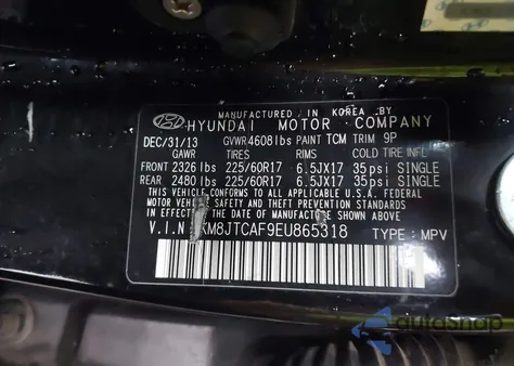 2014 Hyundai Tucson Gls из США, поврежденный, VIN KM8JTCAF9EU865318